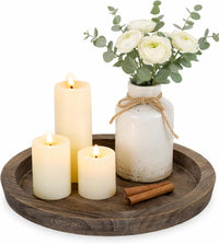 Hanobe Round Wooden Candle Holder Trays for Coffee Table, Distressed Finish