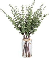17.5" Artificial Eucalyptus Stems in Glass Vase with Faux Water(Sage Green)