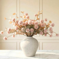 Artificial Flowers for Vase - 12 Stems Beige Faux Silk Mums with Eucalyptus
